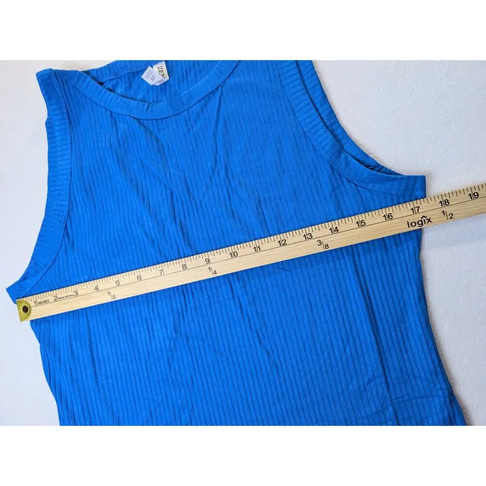 Zenana Ribbed High-Neck Tank Top Cobalt Blue Size XL